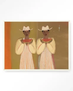 Urban Cotton Wandkleden|Wandkleed Watermelon Girl in maat en frame naar keuze