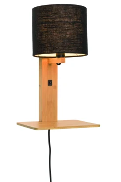 GOOD&MOJO Wandlampen|Wandlamp Andes Naturel, Bamboe en Eco linnen, Met plank