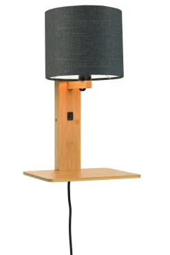 GOOD&MOJO Wandlampen|Wandlamp Andes Naturel, Bamboe en Eco linnen, Met plank