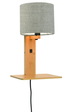 GOOD&MOJO Wandlampen|Wandlamp Andes Naturel, Bamboe en Eco linnen, Met plank