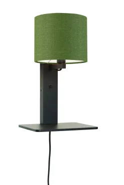 GOOD&MOJO Wandlampen|Wandlamp Andes Zwart, Bamboe en Eco linnen, Met plank