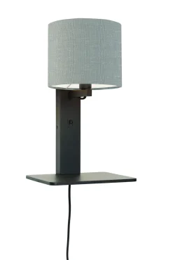 GOOD&MOJO Wandlampen|Wandlamp Andes Zwart, Bamboe en Eco linnen, Met plank