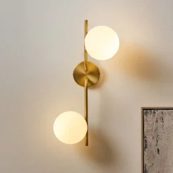 Kave Home Wandlampen|Wandlamp Brisia 2-lamps, Glas en messing Wit