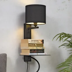 it's about RoMi Wandlampen|Wandlamp Florence Met plankje en leeslamp, kleur Zwart