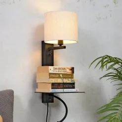 it's about RoMi Wandlampen|Wandlamp Florence Met plankje en leeslamp, kleur Zwart