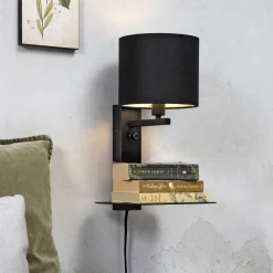 it's about RoMi Wandlampen|Wandlamp Florence Met plank en USB, kleur Zwart