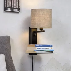 it's about RoMi Wandlampen|Wandlamp Florence Met plank en USB, kleur Zwart