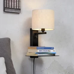 it's about RoMi Wandlampen|Wandlamp Florence Met plank en USB, kleur Zwart