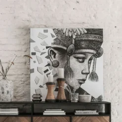 MUST Living Wandpanelen|Wandpaneel Balinese girl Ketut 100 x 100cm Zwart, Wit