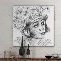 MUST Living Wandpanelen|Wandpaneel Balinese Girl Kadek 100 x 100cm Zwart, Wit