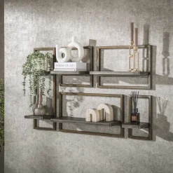 LifestyleFurn Wandrekjes & Wandplanken|Wandplank Dishon Antiek Brass, Set van 5 stuks Brons antiek