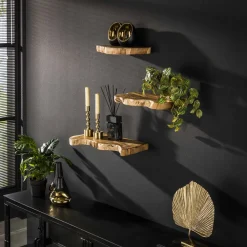 LifestyleFurn Wandrekjes & Wandplanken|Wandplank Jenene Teakhout, Set van 3 stuks Massief gerecycled teakhout
