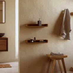 Kave Home Badkameraccessoires|Wandrekjes & Wandplanken|Wandplank Shamel Teakhout, Set van 2 stuks