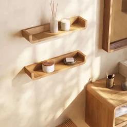 Kave Home Badkameraccessoires|Wandrekjes & Wandplanken|Wandplank Shamel Teakhout, Set van 2 stuks