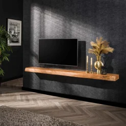 LifestyleFurn Wandrekjes & Wandplanken|Wandplank/TV-meubel Mac Acaciahout, 200cm Massief acacia naturel