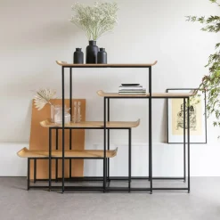 Zuiver Wandrekken & Wandkasten|Wandrek Flodka Hout en staal, Set van 4 stuks Zwart