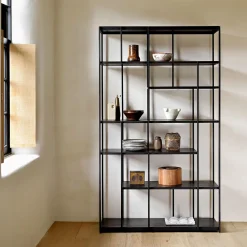 Ethnicraft Wandrekken & Wandkasten|Wandrek Studio Gevernist Teakhout, 205 x 120cm, kleur Zwart