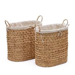 Kave Home Badkameraccessoires|Potten & Manden|Wasmand Tressa Natuurvezel, Set van 2 stuks Lichtgrijs