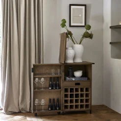 Rivièra Maison Wijnkasten & Wijnrekken|Wijnkast Portella Op wielen, Eikenhout