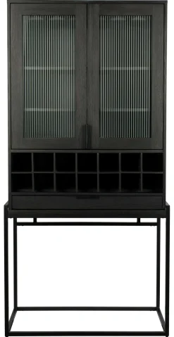 Zuiver Wijnkasten & Wijnrekken|Wijnkast Travis Walnoothout en glas, 180 x 89cm Zwart