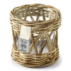 Rivièra Maison Kaarshouders & Windlichten|Windlicht Votive Rotan en glas Brown