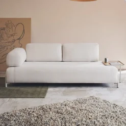 Kave Home Rechte Bank|3-zits Bank Compo Met bijzettafel, Chenille, kleur Naturel