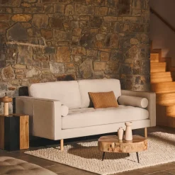 Kave Home Loungebank|2-zits Bank Debra Naturel poot, Chenille, kleur Beige