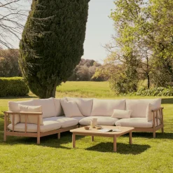 Kave Home Loungesets|5-zits Hoek Loungeset Sacova Eucalyptushout Beige