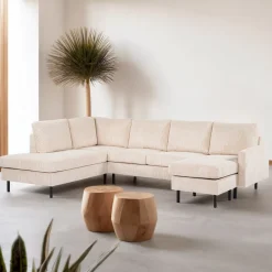 BASE Hoekbank|3-zits Hoekbank Deshanda Rib, kleur Beige