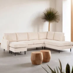 BASE Hoekbank|3-zits Hoekbank Deshanda Rib, kleur Beige