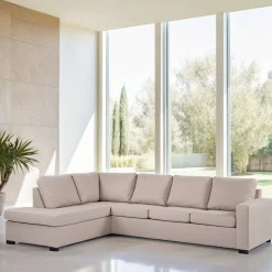 BASE Hoekbank|4-zits Hoekbank Dino Linnenlook, kleur Beige