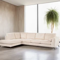 BASE Hoekbank|3-zits Hoekbank Joetta Links, Rib, kleur Beige