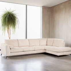 BASE Hoekbank|3-zits Hoekbank Joetta Rechts, Rib, kleur Beige