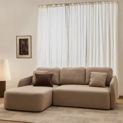 Kave Home Slaapbank|Slaapbanken, Slaapstoelen & Vouwbedden|3-zits Lounge Slaapbank Laira Links, Chenille, kleur Beige