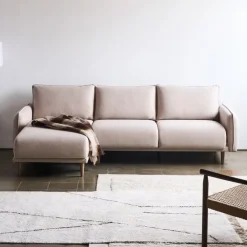 Kave Home Loungebank|3-zits Loungebank Carlota Links/Rechts, Structuurstof, kleur Beige