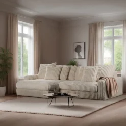 BASE Loungebank|3-zits Loungebank Leesa Links/Rechts, Rib, kleur Beige