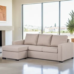 BASE Loungebank|3-zits Loungebank Mael Links/Rechts, Linnenlook, kleur Beige