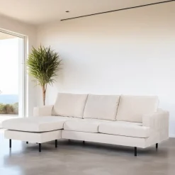 BASE Loungebank|3-zits Loungebank Nastassia Links/Rechts, Bouclé, kleur Champagne