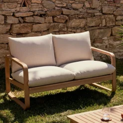 Kave Home Tuinbanken|2-zits Loungebank Sacaleta Eucalyptushout Beige