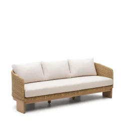 Kave Home Tuinbanken|3-zits Loungebank Xoriguer Rattan en eucalyptushout Beige