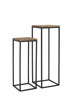 Light & Living Zuilen/Pilaren|Zuilen / bijzettafels Yarula Set van 2 stuks, zwart+hout