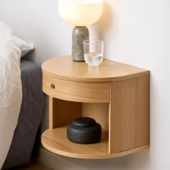 Bendt Nachtkastjes|Nachtkastjes|Zwevend Halfrond Nachtkastje Seula Eikenfineer, Met 1 lade