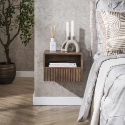 LifestyleFurn Sohome Giftcard|Nachtkastjes|Zwevend Nachtkastje Alania Met 1 lade en open vak, Acaciahout Massief acacia bruin