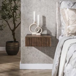 LifestyleFurn Nachtkastjes|Nachtkastjes|Zwevend Nachtkastje Alania Met 1 lade, Acaciahout Massief acacia bruin