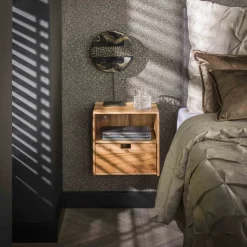 LifestyleFurn Nachtkastjes|Nachtkastjes|Zwevend Nachtkastje Calan Acaciahout, Set van 2 stuks Massief acacia naturel