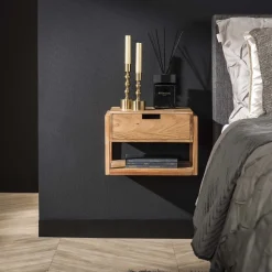 LifestyleFurn Nachtkastjes|Nachtkastjes|Zwevend Nachtkastje Grover Acaciahout, 39 x 25cm Massief acacia naturel