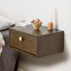 Bendt Nachtkastjes|Nachtkastjes|Zwevend Nachtkastje Hebert Eikenfineer, Met 1 lade Bruin