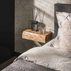 LifestyleFurn Nachtkastjes|Nachtkastjes|Zwevend Nachtkastje Hind Met 1 lade, Acaciahout, Set van 2 stuks Massief acacia naturel
