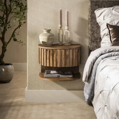 LifestyleFurn Nachtkastjes|Nachtkastjes|Zwevend Nachtkastje Ivorie Mangohout, Met 1 lade en open vak