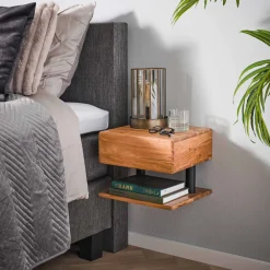 LifestyleFurn Nachtkastjes|Nachtkastjes|Zwevend Nachtkastje Jaisa Met 1 lade, Acaciahout Massief acacia naturel